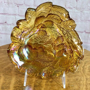 Vintage Iridescent Marigold Leaves and Berries Glass Bowl